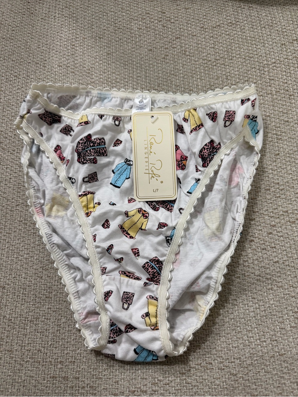 NWT Rene Rofe Cotton Bikini Panties L/7 Leopard Fashion Print Deadstock